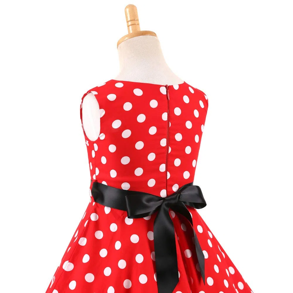 Vestito Bambina Abiti Bambine E Ragazze di Retro 50s Senza Manica Elegante con Scollo Rotondo