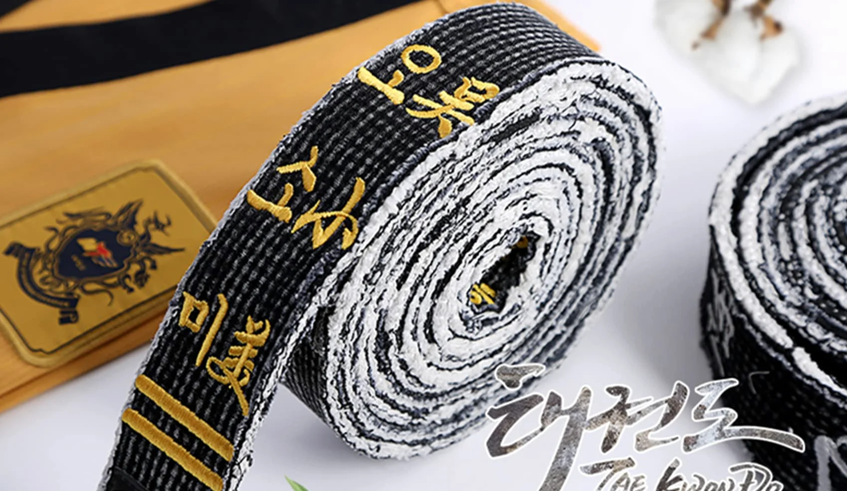 Cintura nera con ricamo personalizzato per arti marziali Taekwondo Karate Moodukkwan Cintura nera personalizzata Nome Cintura di lavaggio vintage