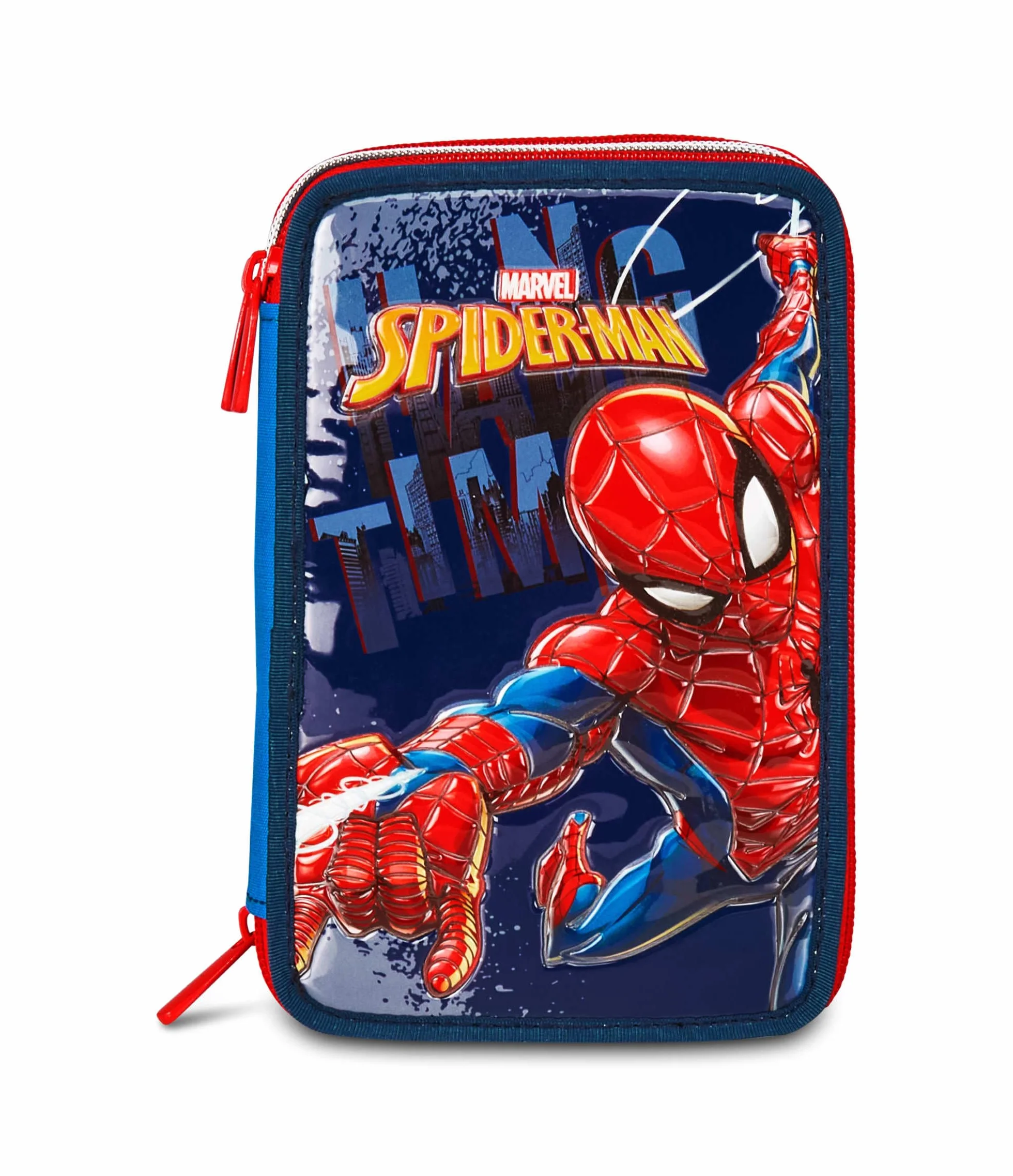 Seven Spiderman Astuccio Scuola 3 Zip, Blu, Portapenne Triplo Scomparto Completo Di Penne, Matite, Colori, Accessori Zaino, Scuole Elementari, Bambino