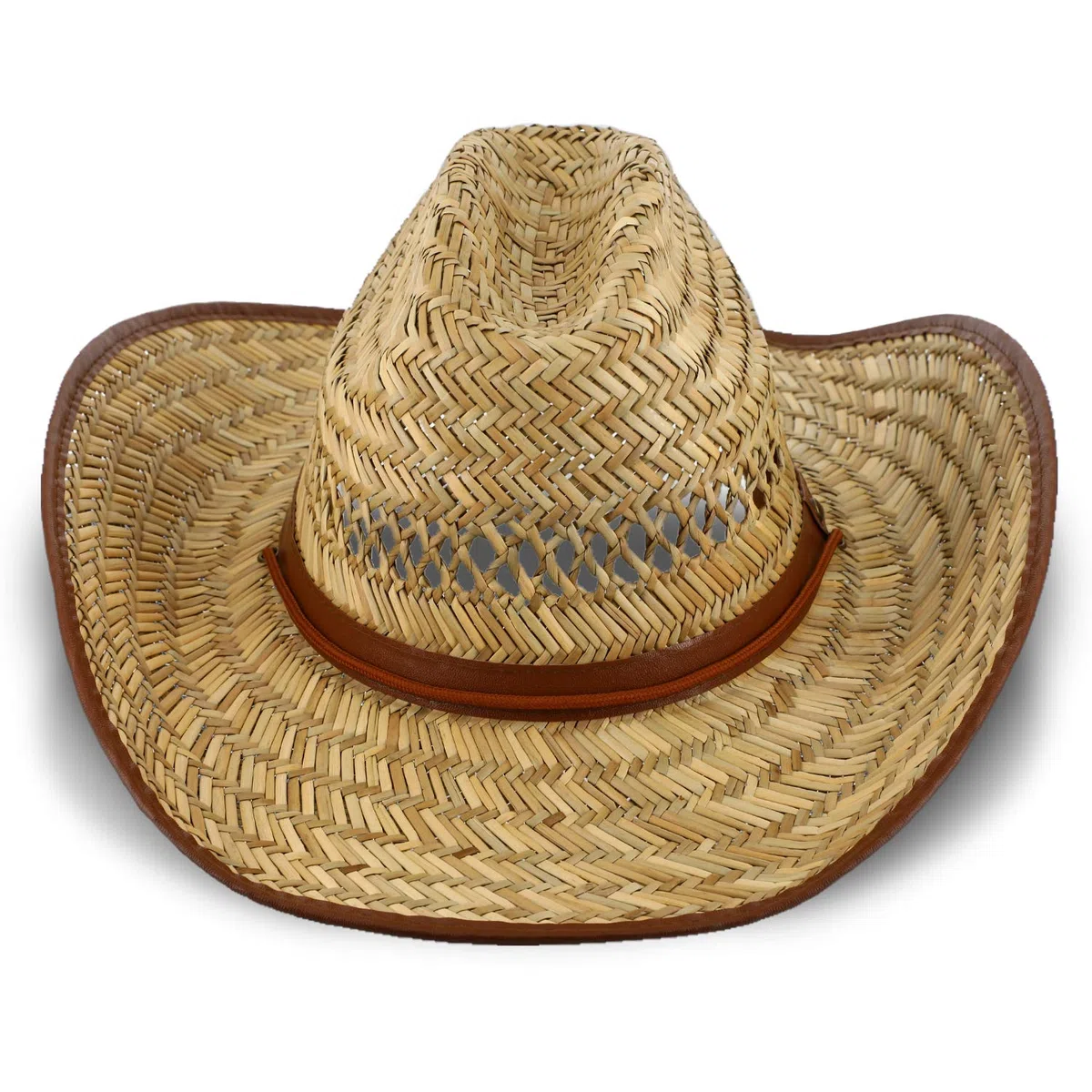 fiebig Cappello Western per Donna e Uomo | Cappello da Cowboy con sottogola | Cappello di Paglia con Cinturino in Ecopelle | Visiera Parasole