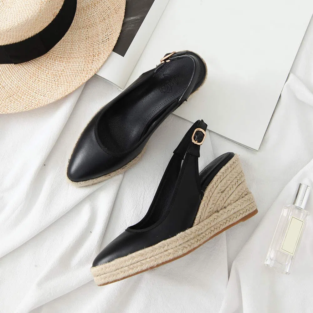 Scarpe Slingback da Donna, Espadrillas Zeppa Moda Décolleté Tacco Alto Appuntito con Plateau, Numero 32-44