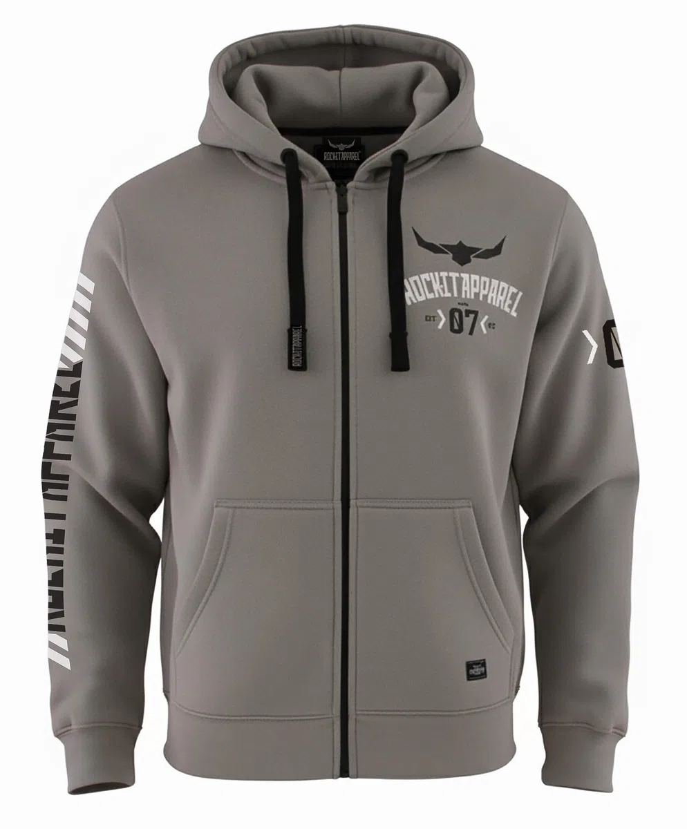 ROCK-IT Apparel® Giacca con Cappuccio da Uomo Hoodie Racer 07" Giacca di Felpa Felpa con Cappuccio Pesante Hoody Pullover S-5XL Ziphood con Zip con Cappuccio e Interno in Pile Grigio e Blu Navy
