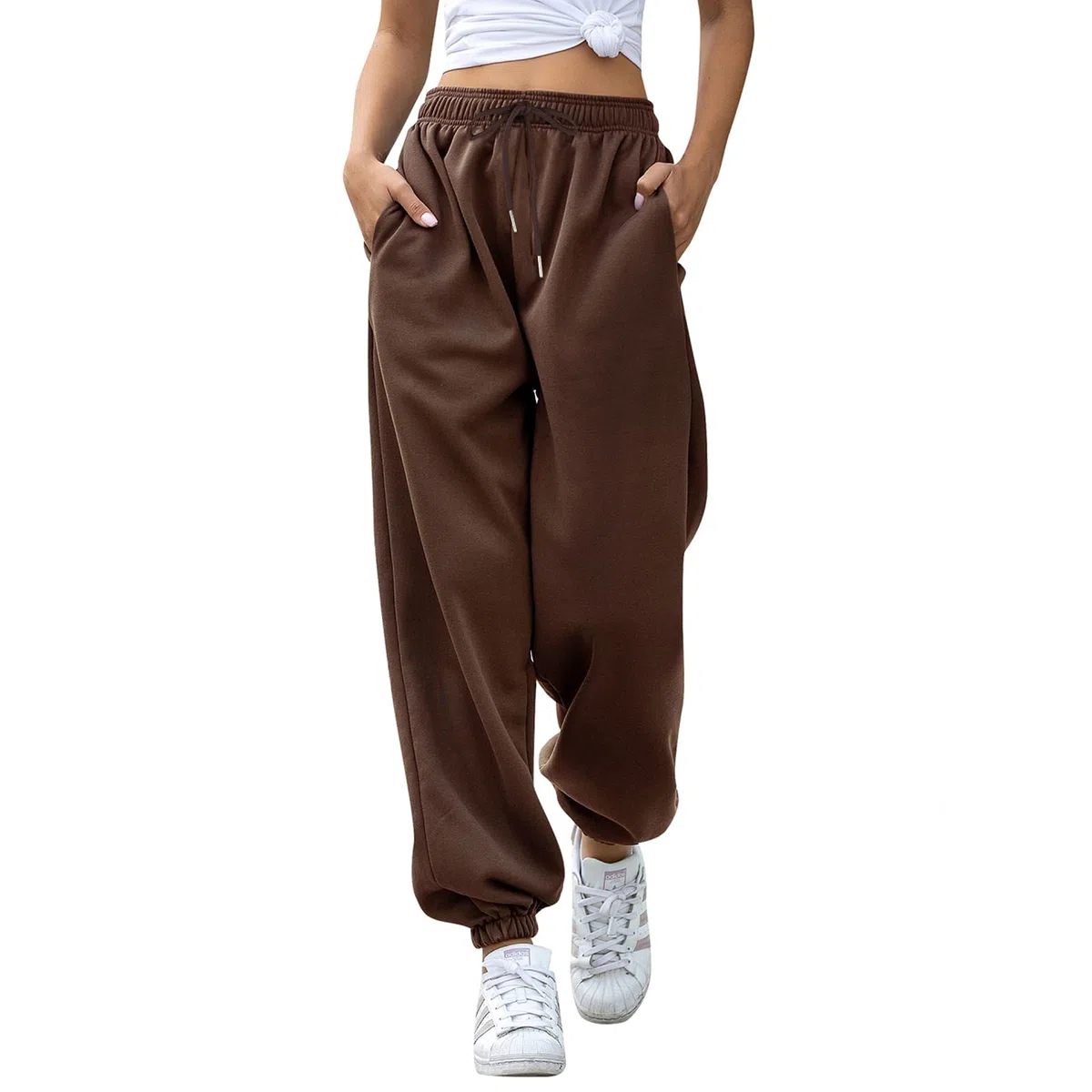 EBANKU Pantaloni Sportivi da Donna con Fondo Aderente con Tasche Tuta Tinta Unita Pantaloni Larghi in Vita Elastica per Hip Hop Casual, Palestra e Jogging