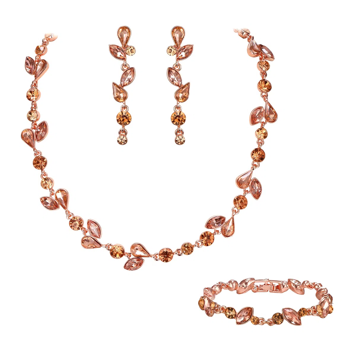 EVER FAITH Cristalli Sposa Set di gioielli da damigella d'onore, Elegante Marquise Rotondad Strass Foglia Collana Dangle Orecchini Tennis Bracciale Set per le donne