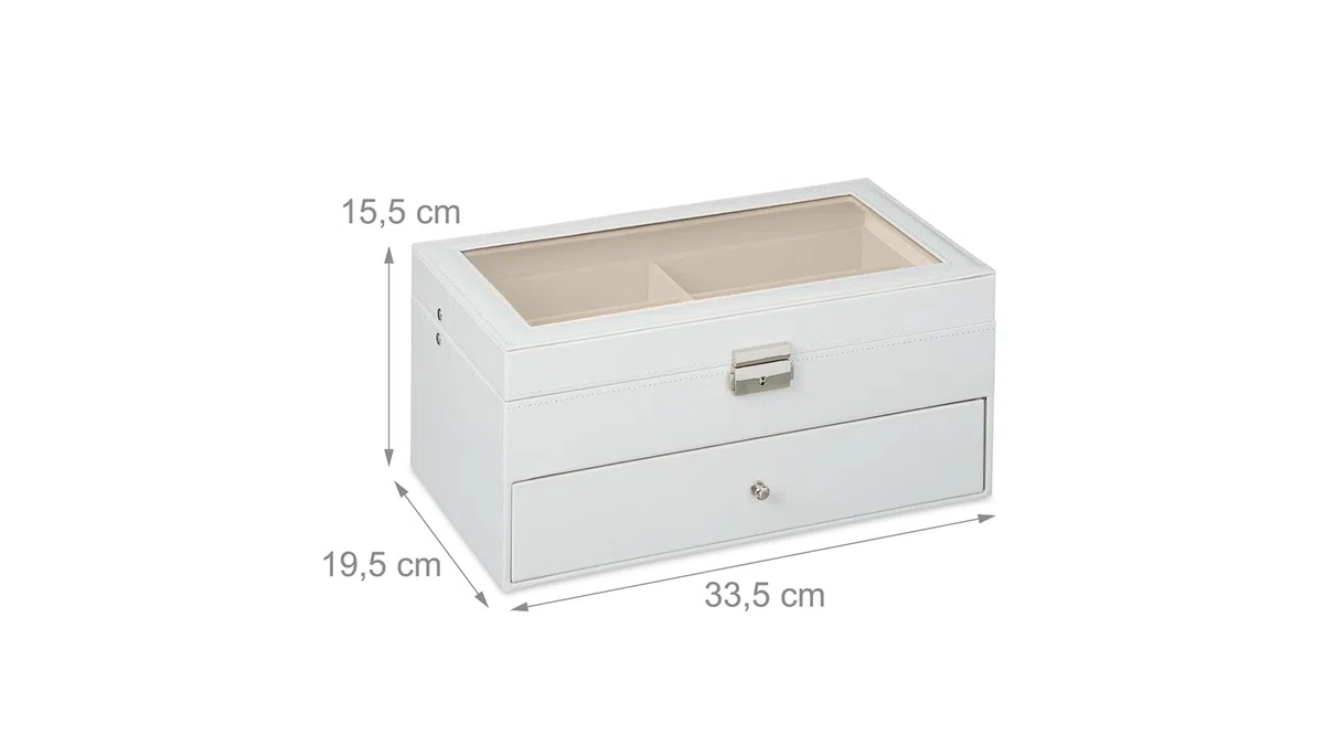 Relaxdays Porta Occhiali Multiplo, Scatola per 12 Paia, Espositore con Cassetti, HLP 15,5 x 33,5 x 19,5 cm, Bianco