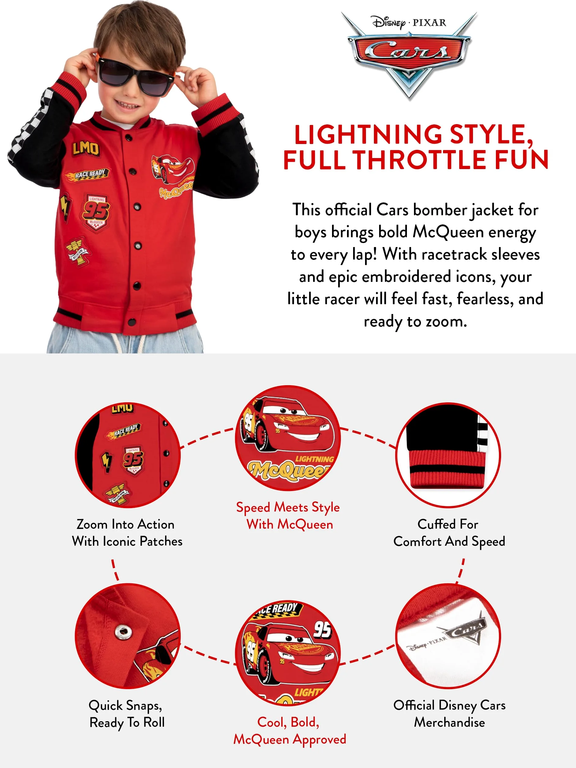 Disney Cars Giacca Ragazzo, Giacca Bomber Saetta McQueen, Giubbotto Ragazzo Saetta McQueen