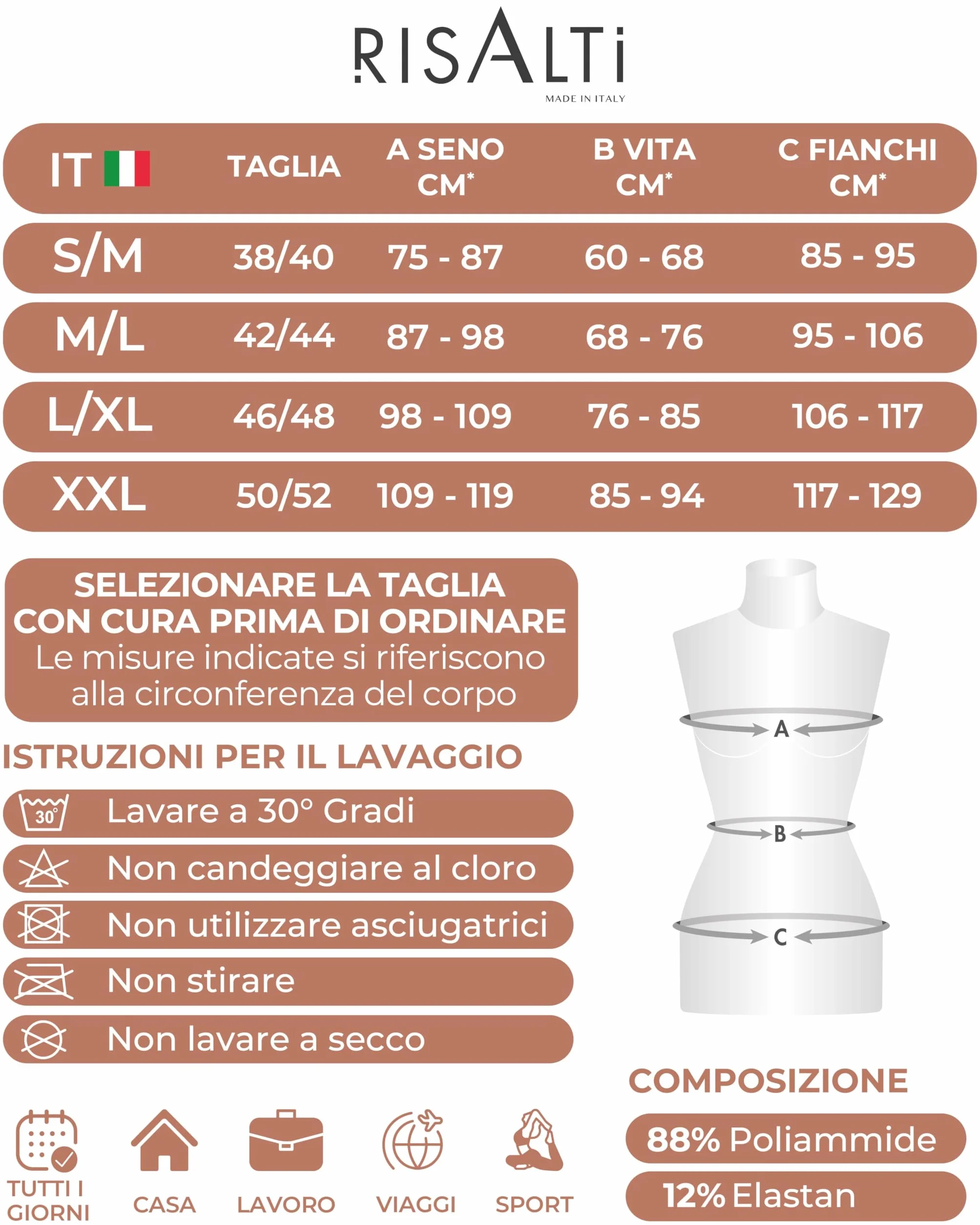 Risalti Body Contenitivo Modellante Donna Spallino Regolabile - Shapewear Bodysuit in Microfibra Seamless, Snellente per Vita Pancia Fianchi, Intimo Modellante - Made in Italy