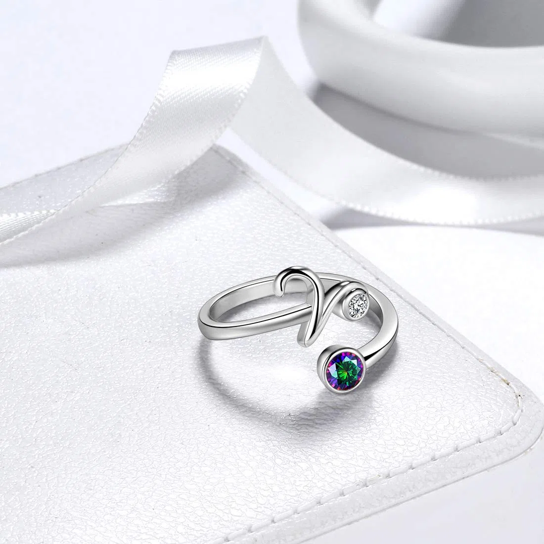Aurora Tears 12 anelli regolabili Zodiac in argento Sterling 925 schegge Mystic Rainbow Topaz costellazione anello aperto oroscopo con zirconi gioielli regalo per donne e ragazze DR0087