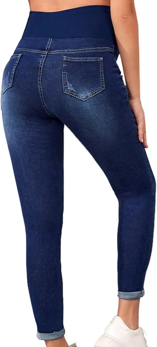 Jeans premaman skinny per donne incinte, pantaloni premaman lunghi, pantaloni premaman Destroyed Maternity Jeans Leggings per gravidanza (IT, Testo, S, Regular, Regular, Blu scuro)