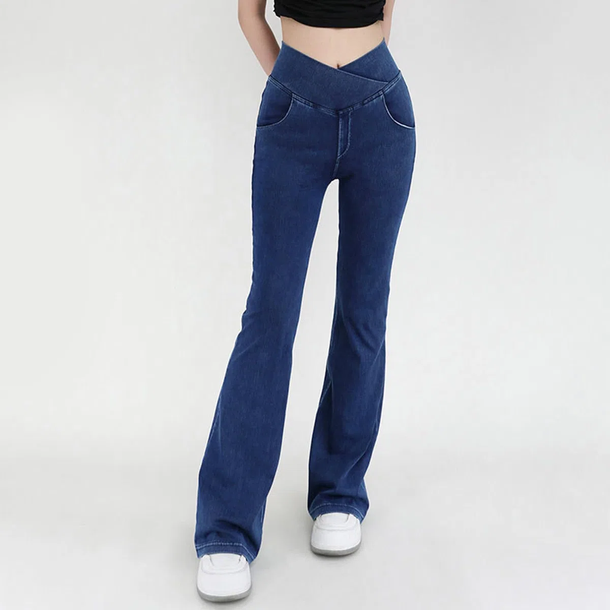 Pantaloni di Jeans Per Incinta Vita Alta Dimagrante Borse Denim Fitness Pantaloni A Zampa Per Le Donne Elastici Stretti Stretti Sportivi Yoga Capispalla Casual Pantaloni corti Jeans Uomo