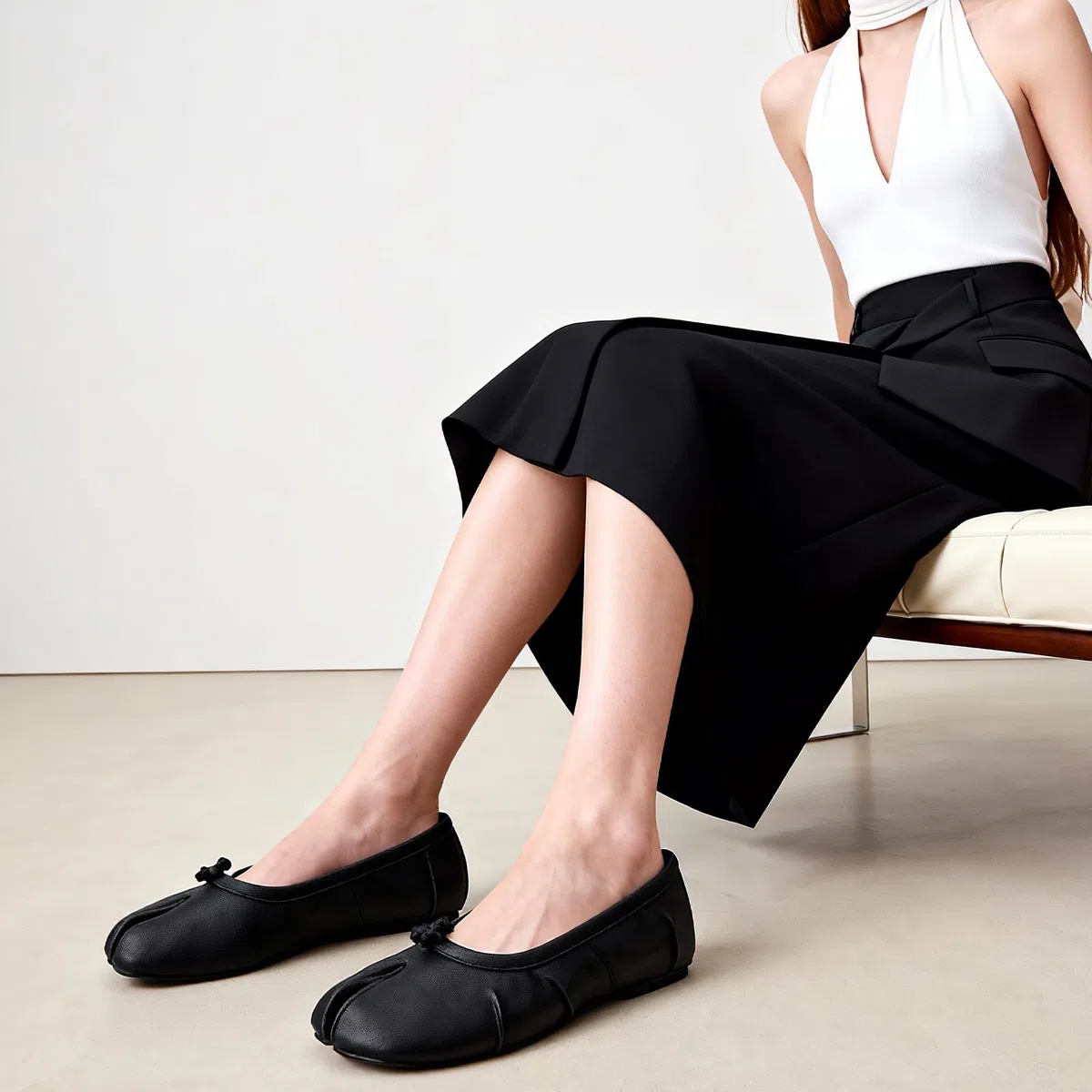VBDB Tabi ballerine da donna eleganti scarpe casual con punta divisa e larghe scarpe giapponesi leggere