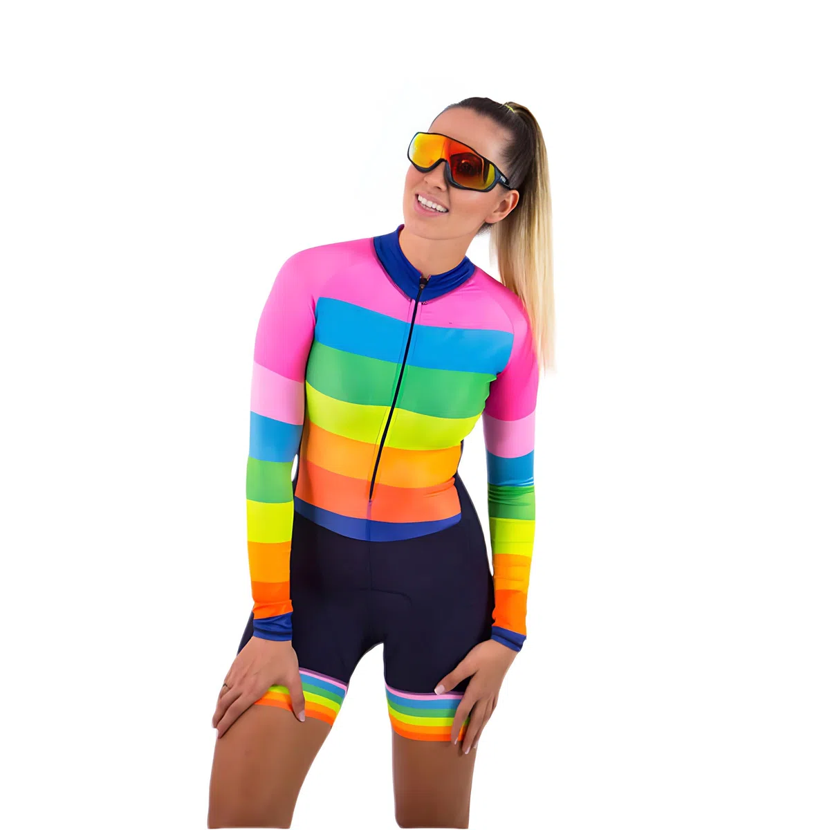 Tuta da ciclismo estiva, da donna, professionale, triathlon, da corsa, in jersey, a maniche lunghe, aderente