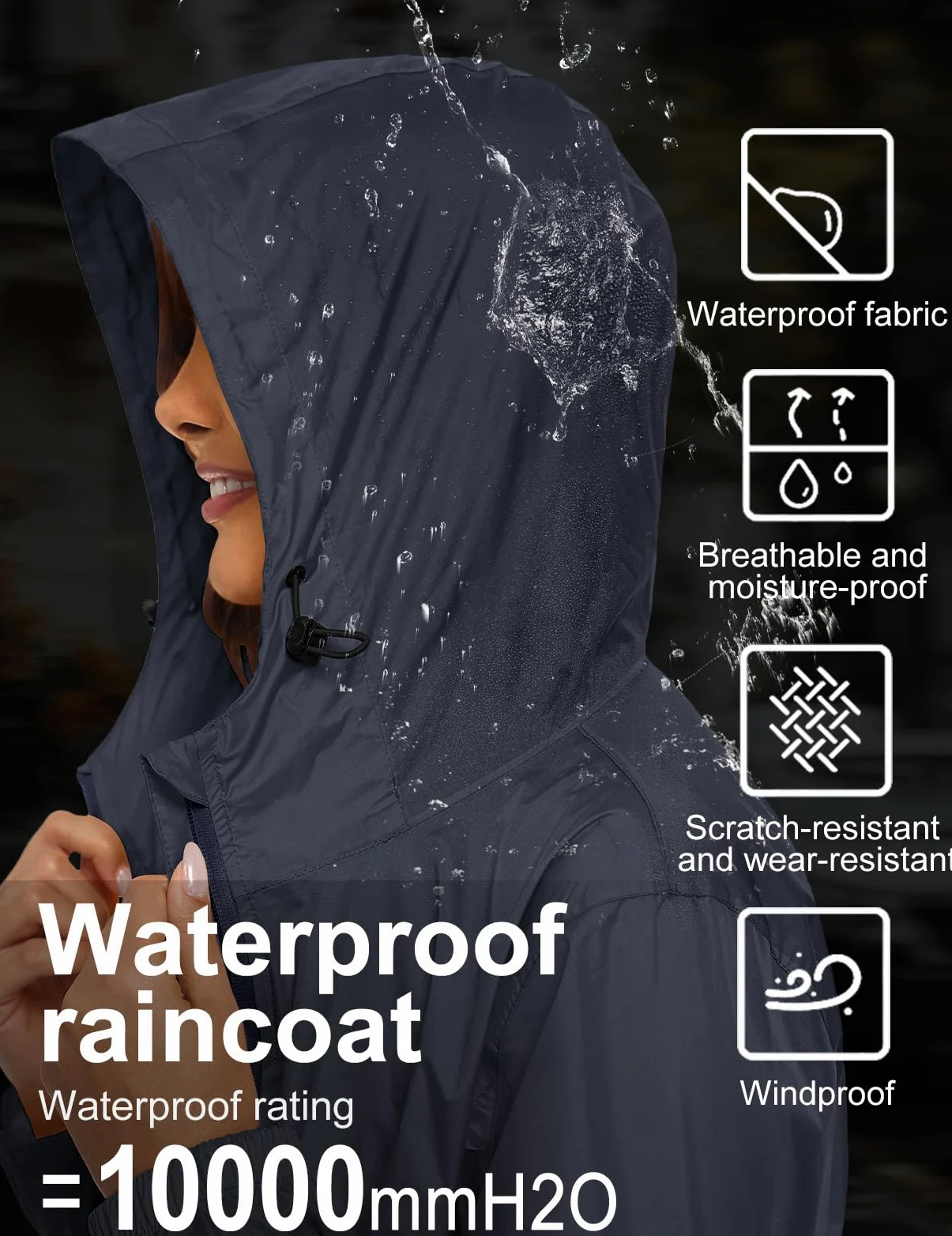 Vancavoo Poncho Impermeabile Donna Giacca Antipioggia Lungo Mantella Giubbotto con Cappuccio Ideale per Campeggio all'aperto Escursionismo