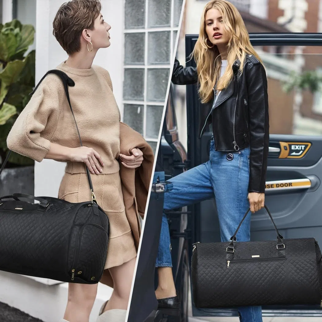 Lekeinchi 2 in 1 Porta Abiti da Viaggio Donna, Impermeabile Borsa da Viaggio Porta Abiti Pieghevole con 6 Cubi da imballaggio e Porta Scarpe, Travel Bag Borsone Uomo for Palestra, Vacanze, Nero
