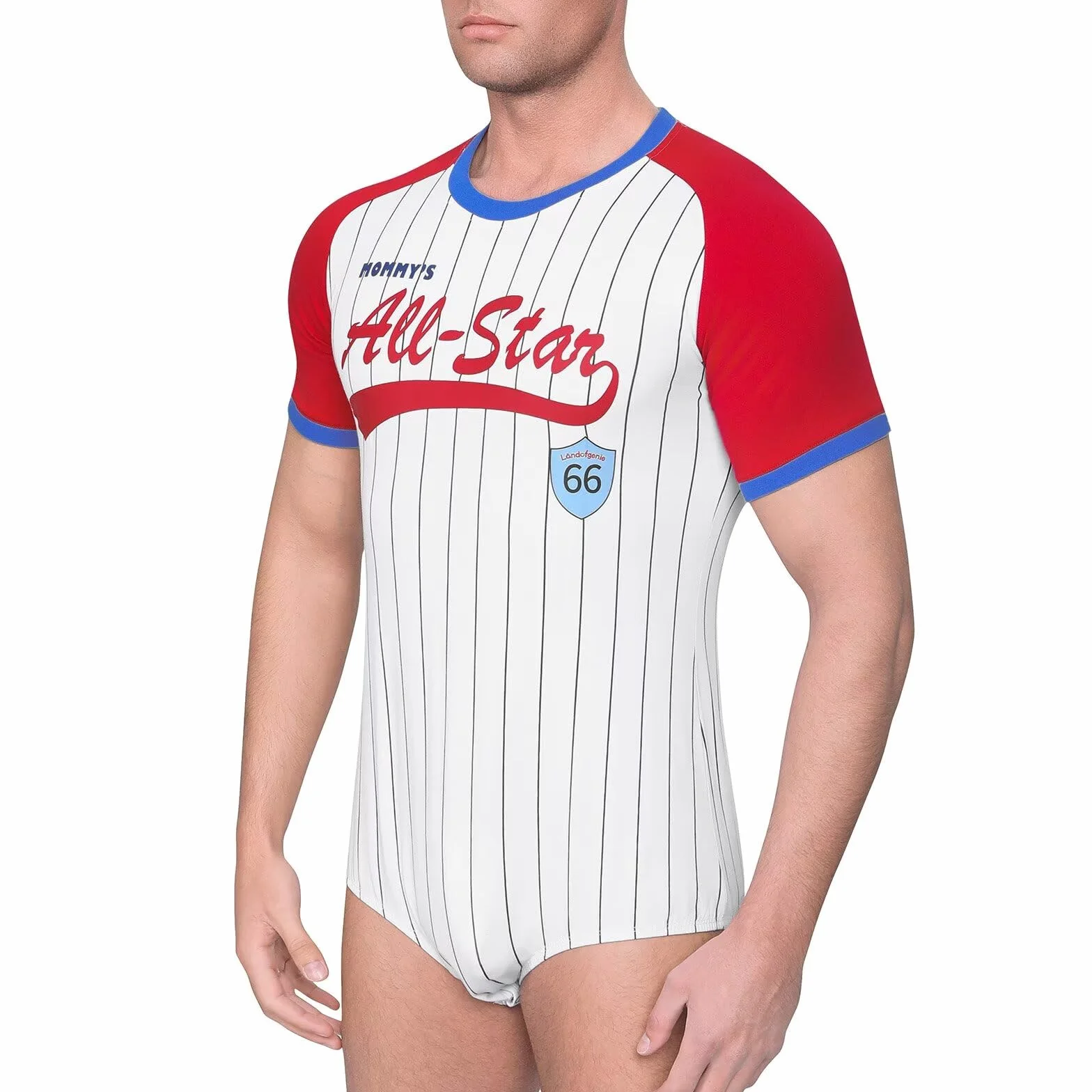Landofgenie Uomo Body Pigiama Botton Crotch Top Shirt Strisce Maniche Raglan Onesie Rompers per Gli Uomini Baseball Classic Striped
