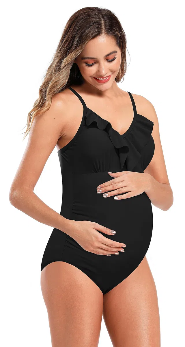SHEKINI Maternity Costume intero da donna con volant a fascia, regolabile, taglie grandi, costume premaman monopezzo per gravidanza