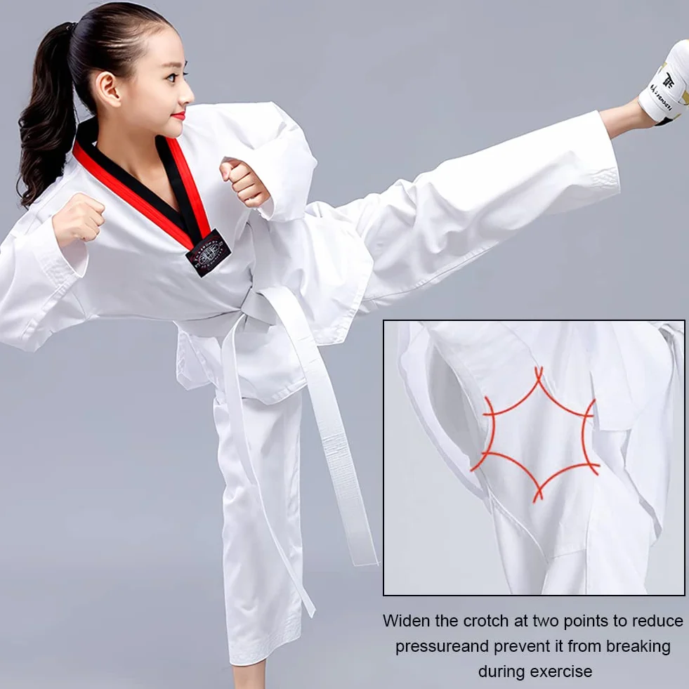 Tuta Taekwondo Bambino Uniforme Professionale per Arti Marziali Karate Costumi Taekwondo Bambina con Cintura