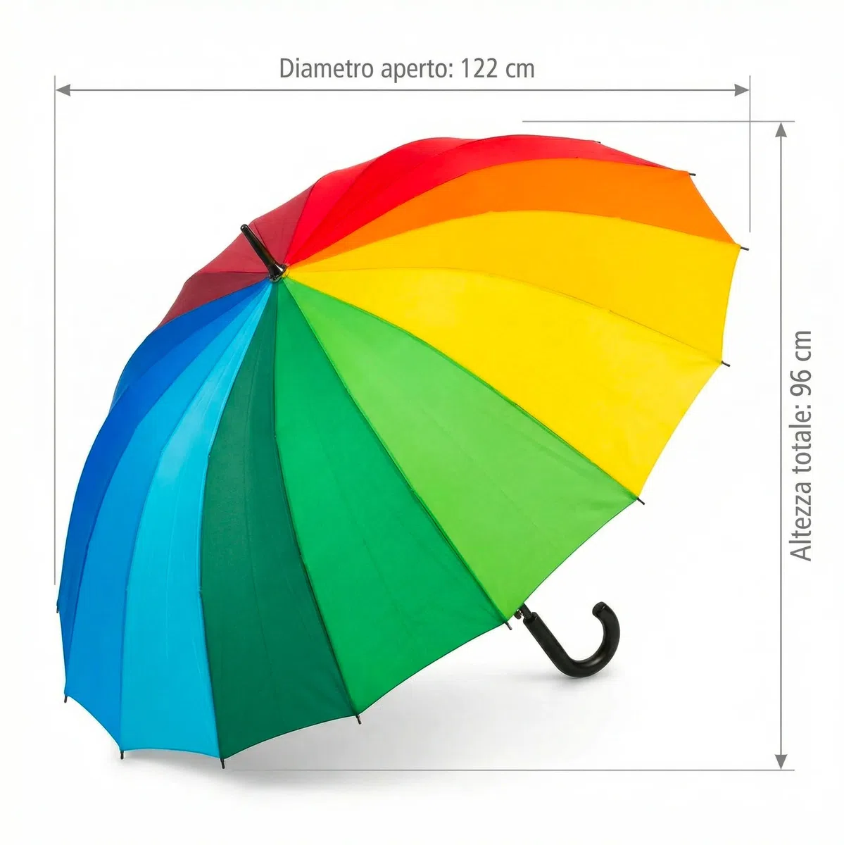 081 Store - 2 PEZZI Ombrello Pioggia Grande 122 cm Antivento – Ombrello Arcobaleno Lungo Automatico con 16 Stecche Resistenti, Impermeabile, Manico Curvo Antiscivolo