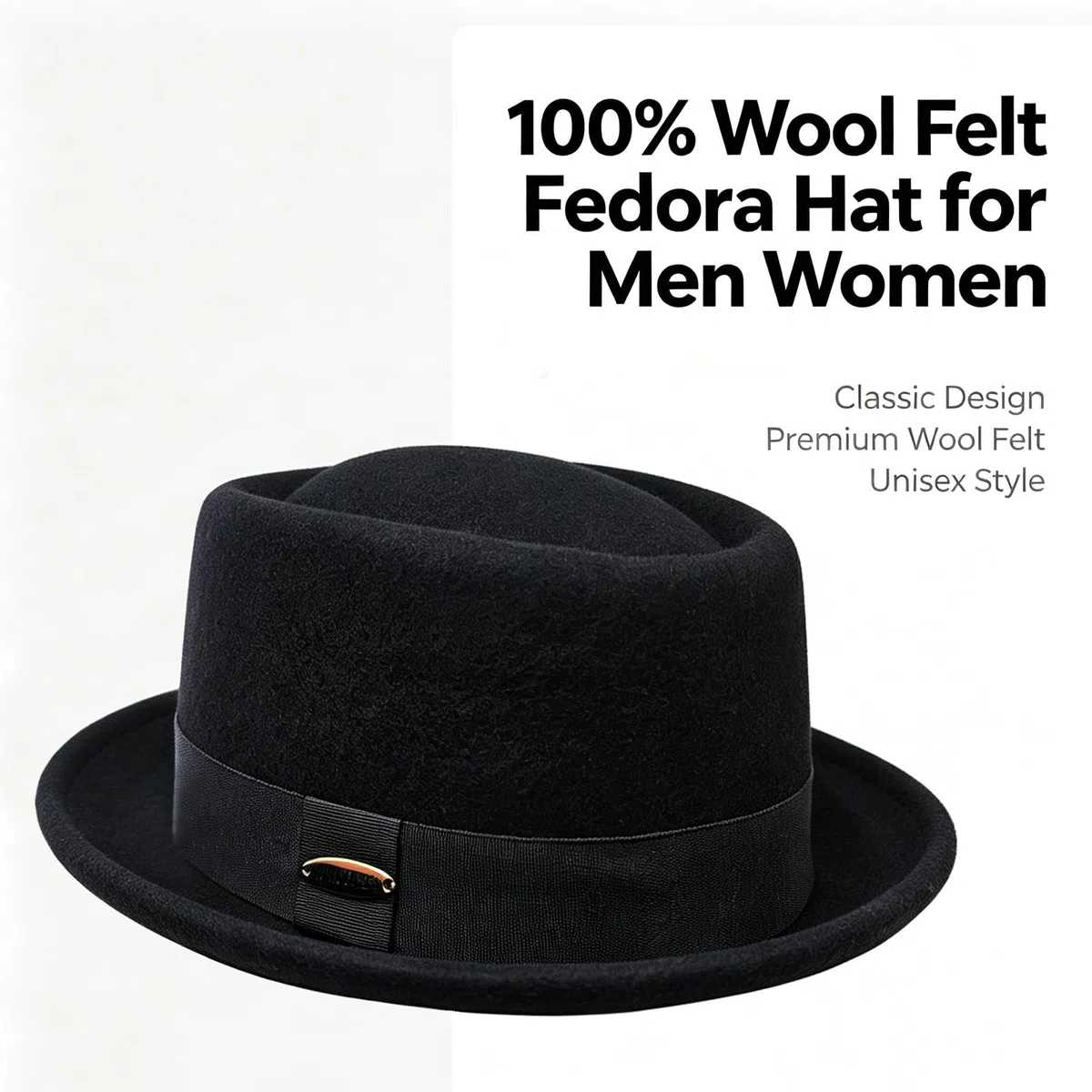 HEYANN Cappello in lana Porkpie, da uomo e da donna, in 100% feltro di lana Porkpie, cappello in feltro, Gentleman Jazz Trilby Cappelli per matrimoni e feste