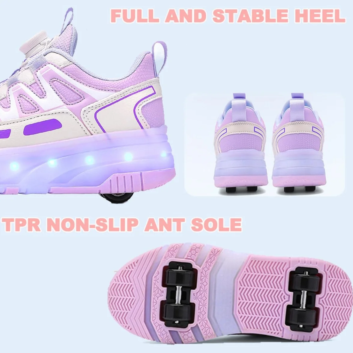 Mateju Scarpe con Rotelle per Bambini, Scarpe da Skateboard Sportive all'aperto 2 in 1 con 4 Ruote Rimovibili, Pattini Scarpe da Ginnastica Brillare di Notte Sneakers Unisex