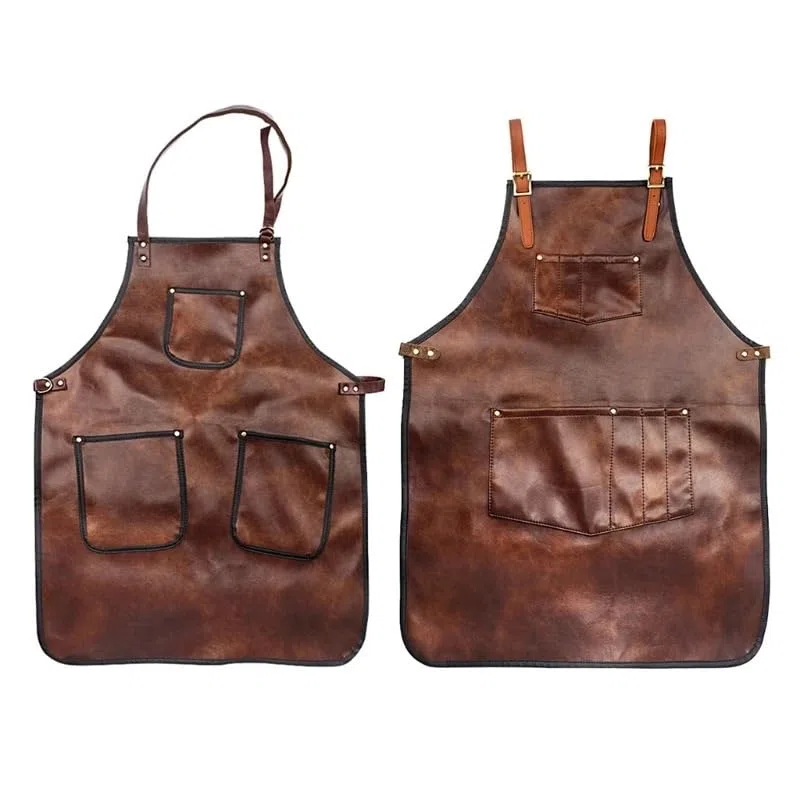 Grembiule da barbiere parrucchiere professionale in similpelle con cinturino incrociato regolabile, tasche multiple, bavaglino impermeabile