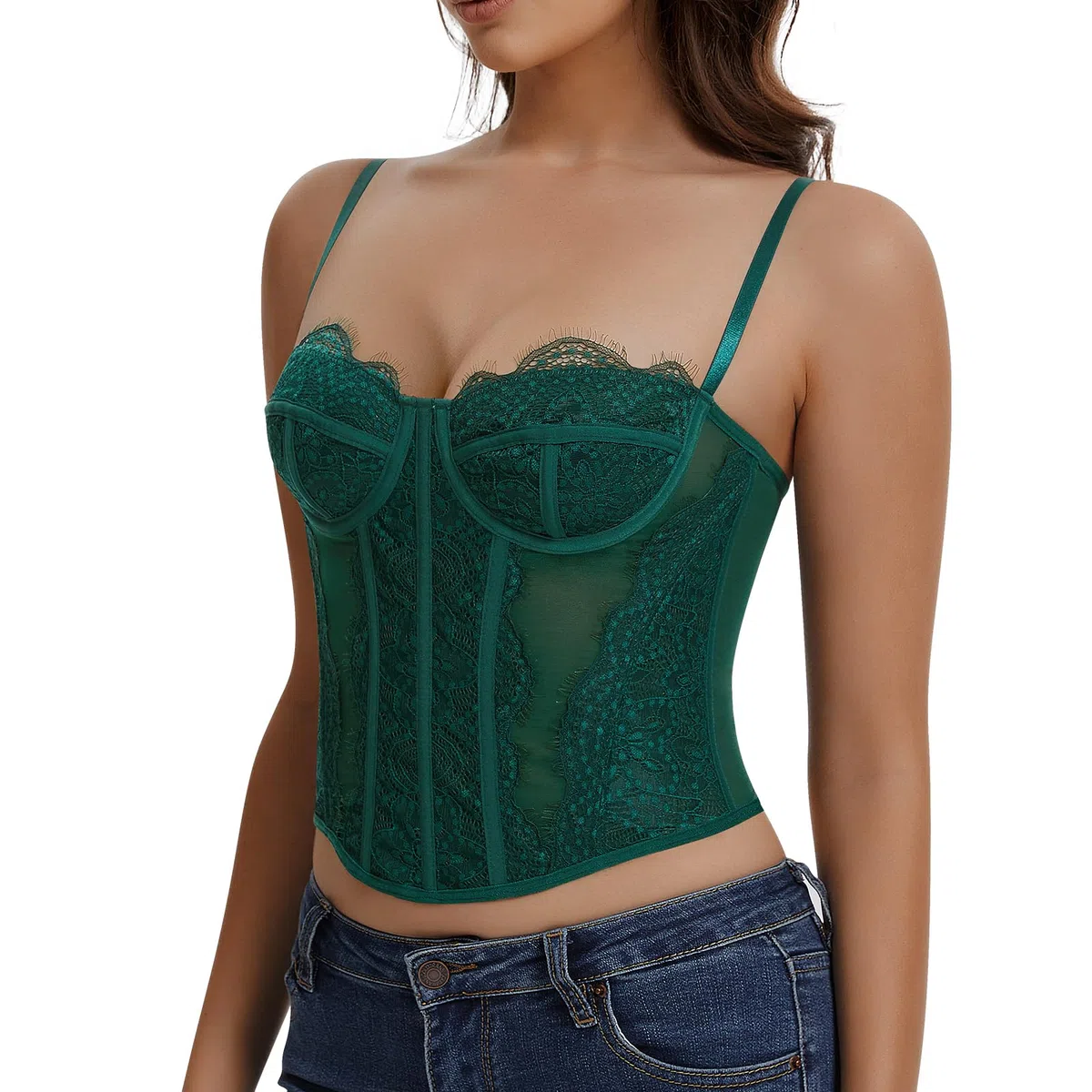 Corsetto in pizzo da donna con spalline Corset Top Sexy Crop Top