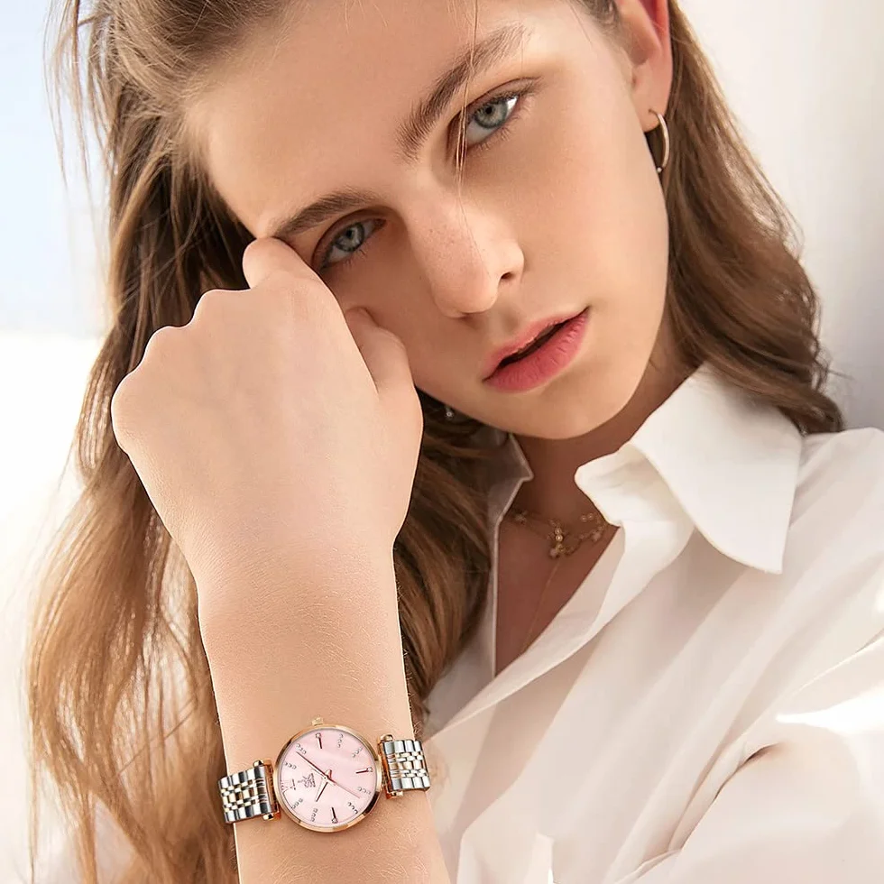 SHENGKE SK Classic Donne Orologi Moda Donne Dress Watch Solido Acciaio Inox Band Cinturino in Vera Pelle
