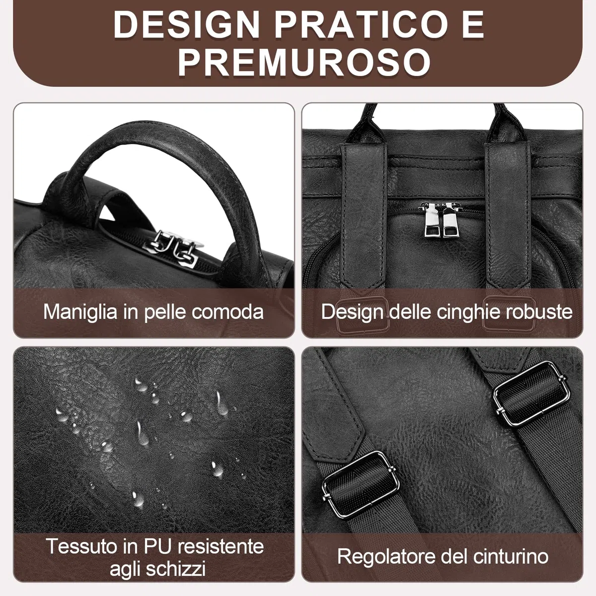 Eshow Zaino Donna Antifurto e Pochette Donna, Zainetto Impermeabile in Pelle Vegana, Borsa Casual ed Moda per Viaggio Scuola Lavoro Shopping e Università