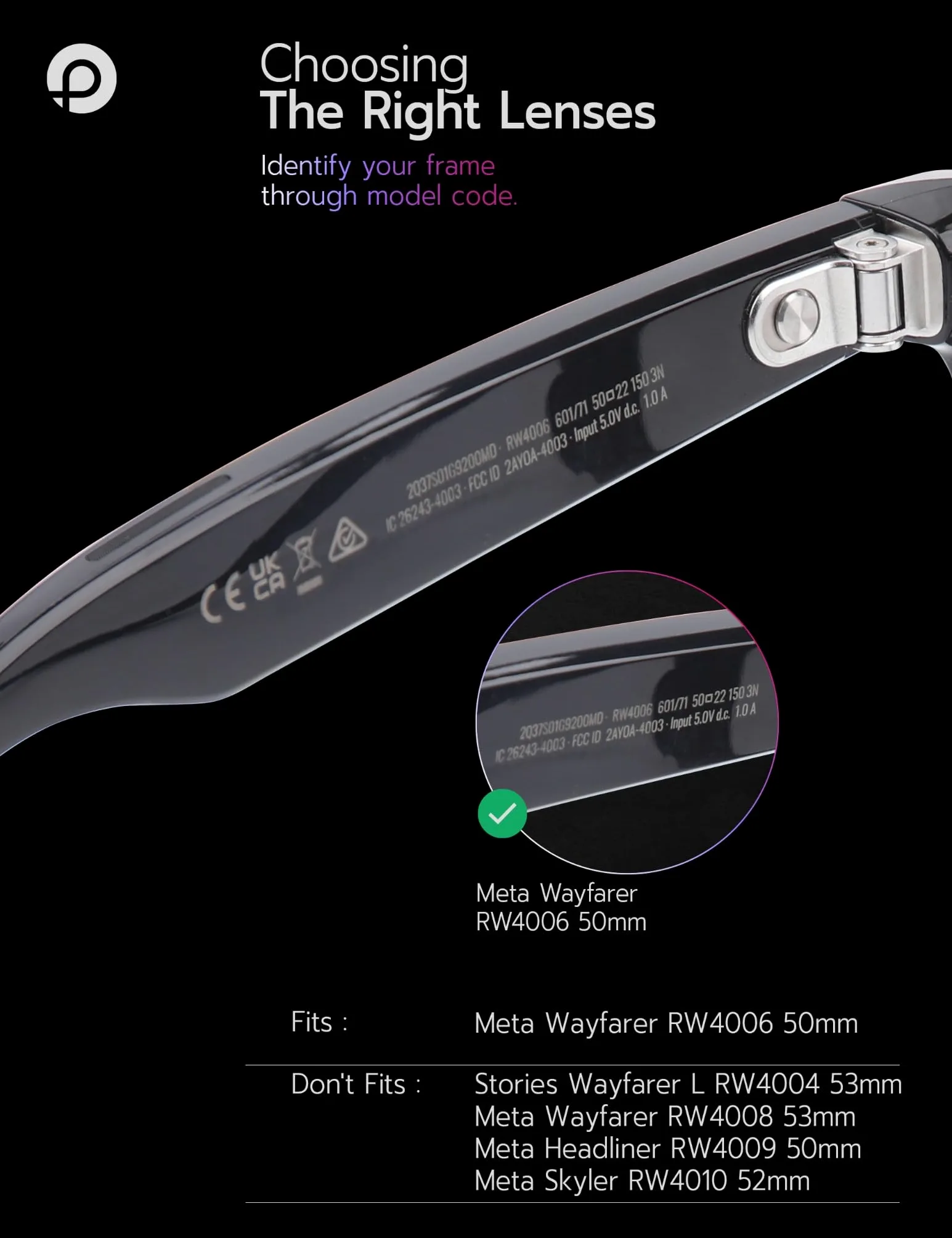 Lenti di ricambio compatibili con occhiali da sole Ray-Ban Meta RW4006 da 50 mm
