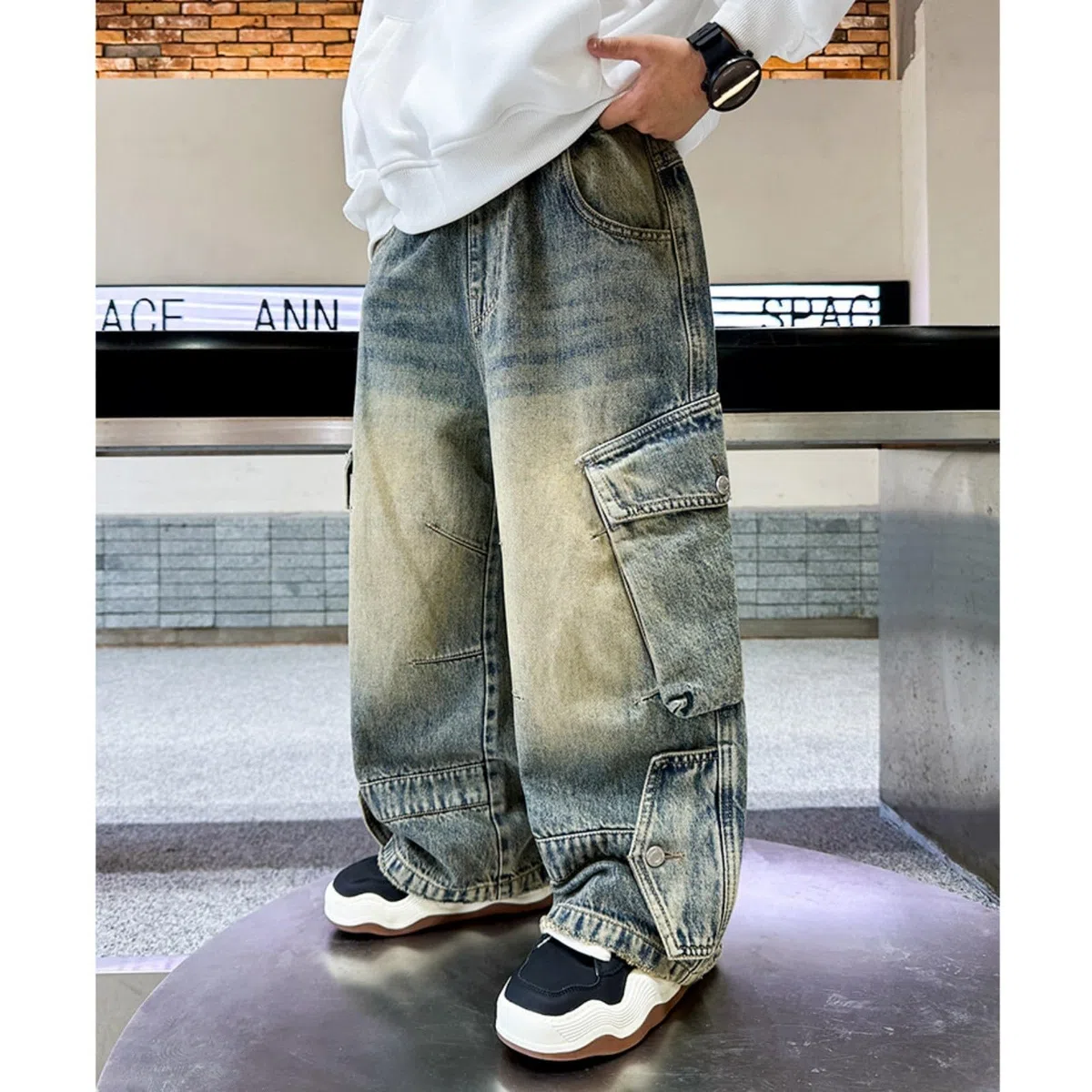 Generico Pantaloni per Bambino - Pantaloni Cargo per Bambini con Vita Completamente Elasticizzata vestibilità Regolare età 4-12 Anni Casual Jeans