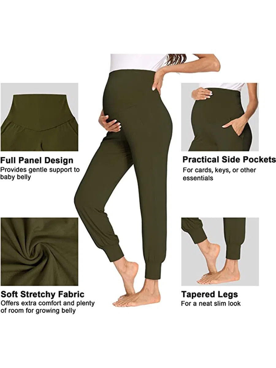 Shen&Qege Pantaloni premaman sopra la pancia pantaloni della tuta elasticizzati comodi pantaloni gravidanza con tasche