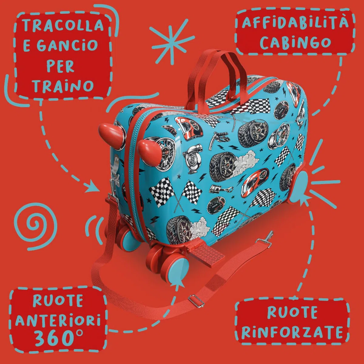 Cabin go - trolley cavalcabile bambino misura 48x31x22 - trolley bambino bagaglio a mano - valigia cavalcabile