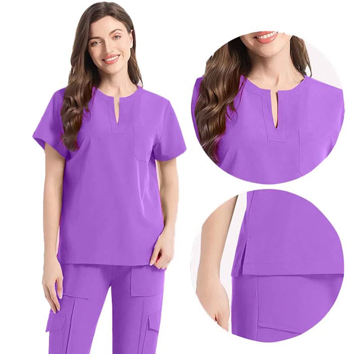 Divisa Infermiere Donna Divisa Sanitaria Set con Casacca e Pantalone Sanitaria Uniformi Infermiera Ospedaliere con Cordoncino Camice Medico Donna Set Uniforme Comodo E Traspirante Officina Pulizie