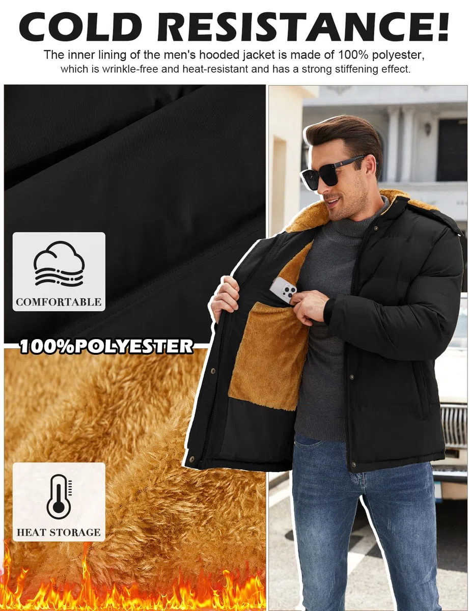 Yuson Girl Giacca Invernale Uomo Calda Giubbotto in Pile Media Lunghezza Parka con Cappuccio Staccabile Spesso Antivento Cappuccio Casual Capotti Idrorepellente Outdoor Uomo