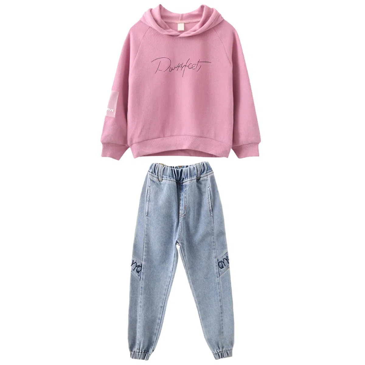 amropi 2 PCS Set Completo Ragazze Felpa con Cappuccio + Denim Pantaloni Jogging Tuta per 3-15 Anni