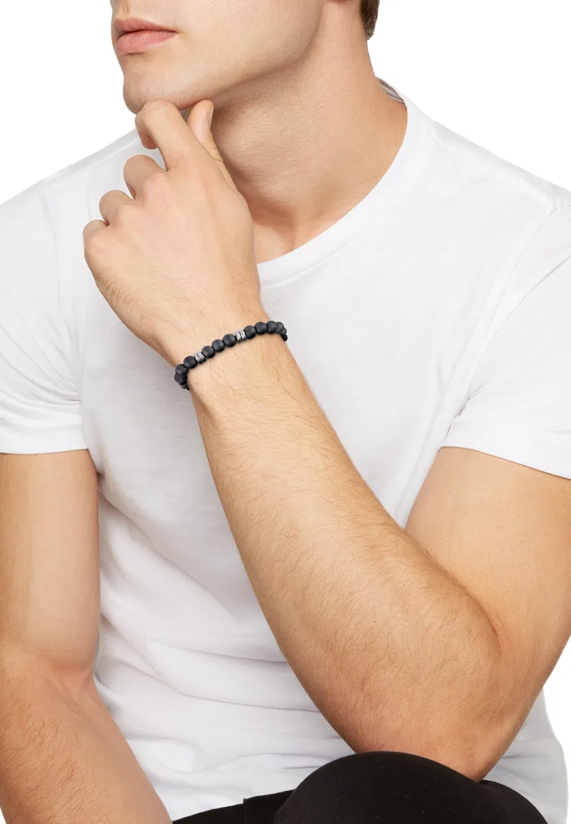 Breil, Collezione Artha, Bracciale Uomo, in Acciaio e pietre, con Proprietà Rilassanti e Pratica Chiusura a Moschettone, Lunghezza Regolabile 17-22 cm