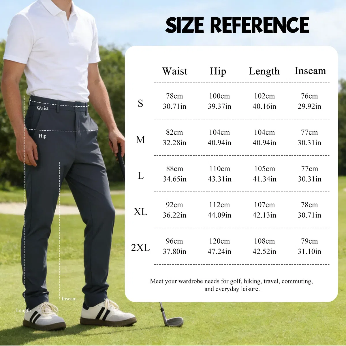 Pantaloni da golf da uomo, elasticizzati, traspiranti e ad asciugatura rapida, con impugnatura in silicone e tasche per un comfort ottimale sul campo da golf