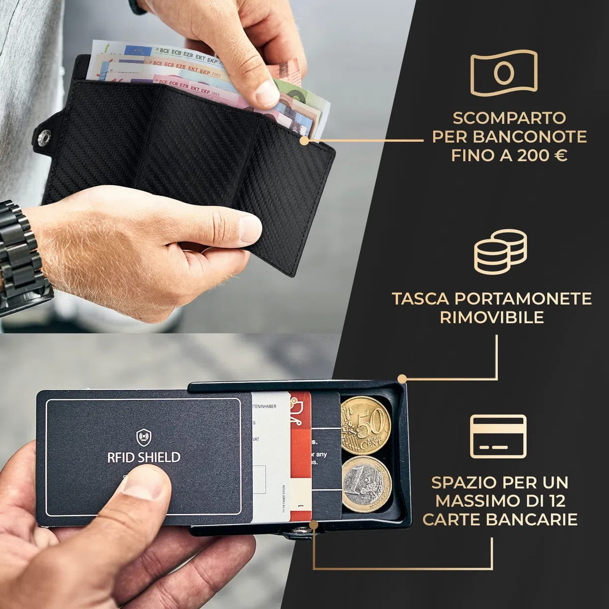 slimpuro ZNAP - Protezione RFID - Portafoglio Uomo Slim, Portacarte Uomo, Portacarte di Credito da Uomo