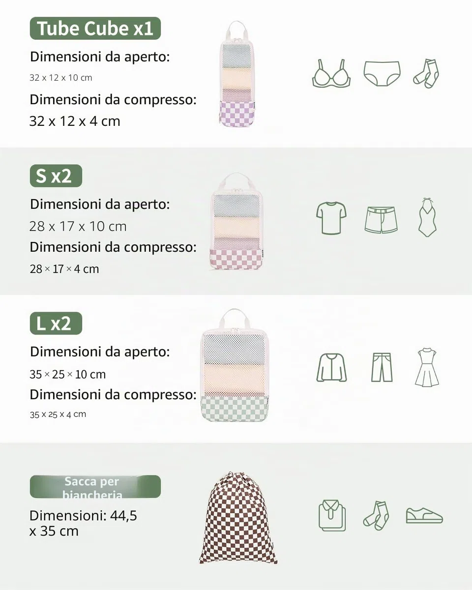 Narwey Organizer Valigia 6 Pezzi Packing Cubes Compression, Organizer Valigia Viaggio Compressione Salvaspazio, Viaggio Accessori Utili per Vestiti Scarpe Deposito (Checker Combined)