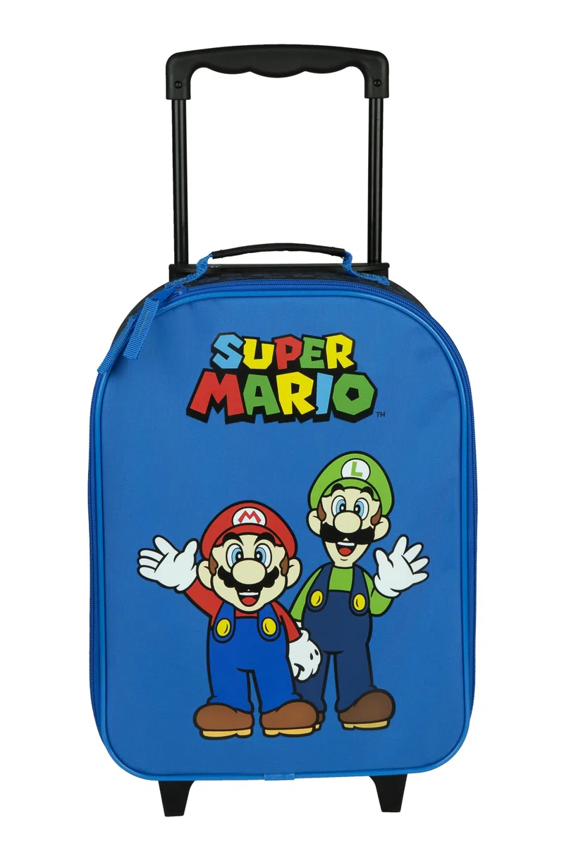 Undercover - Trolley per bambini Super Mario - ampio scomparto principale - compagno di viaggio ideale - asta telescopica regolabile e fissabile