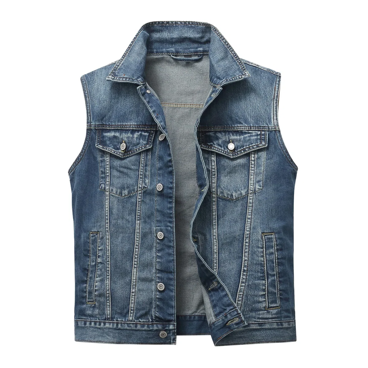 Gilet di Jeans da Uomo Cotone Cowboy Giubbino in Denim Vintage Senza Maniche Giacca con Bottone Slim Fit Moto Gilet Jeans