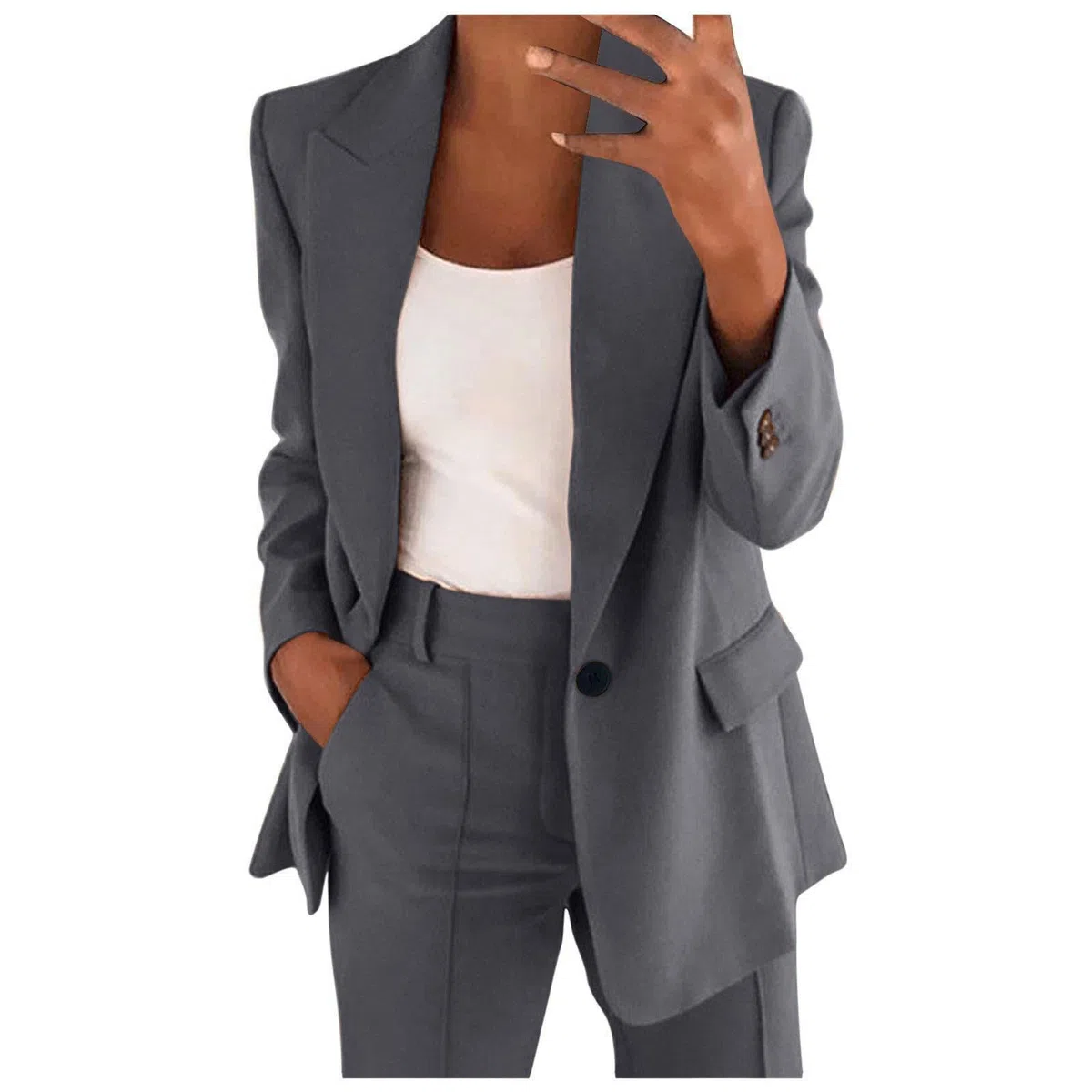 Completo Tailleur Donna Eleganti Curvy Pantaloni e Giacca da Cerimonia Blazer a Maniche Lunghe Due Pezzi Elegante Suit Ufficio e Lavoro