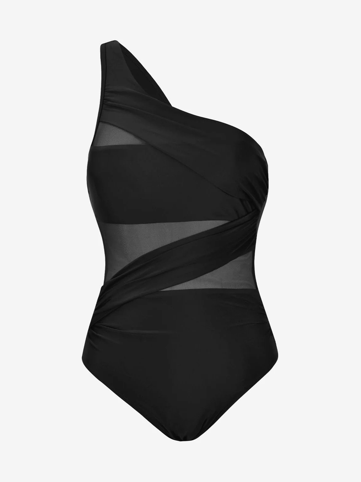 CUPSHE, Costume da bagno intero da donna per il controllo della pancia, increspato sul collo, asimmetrico con una sola spallina, in rete