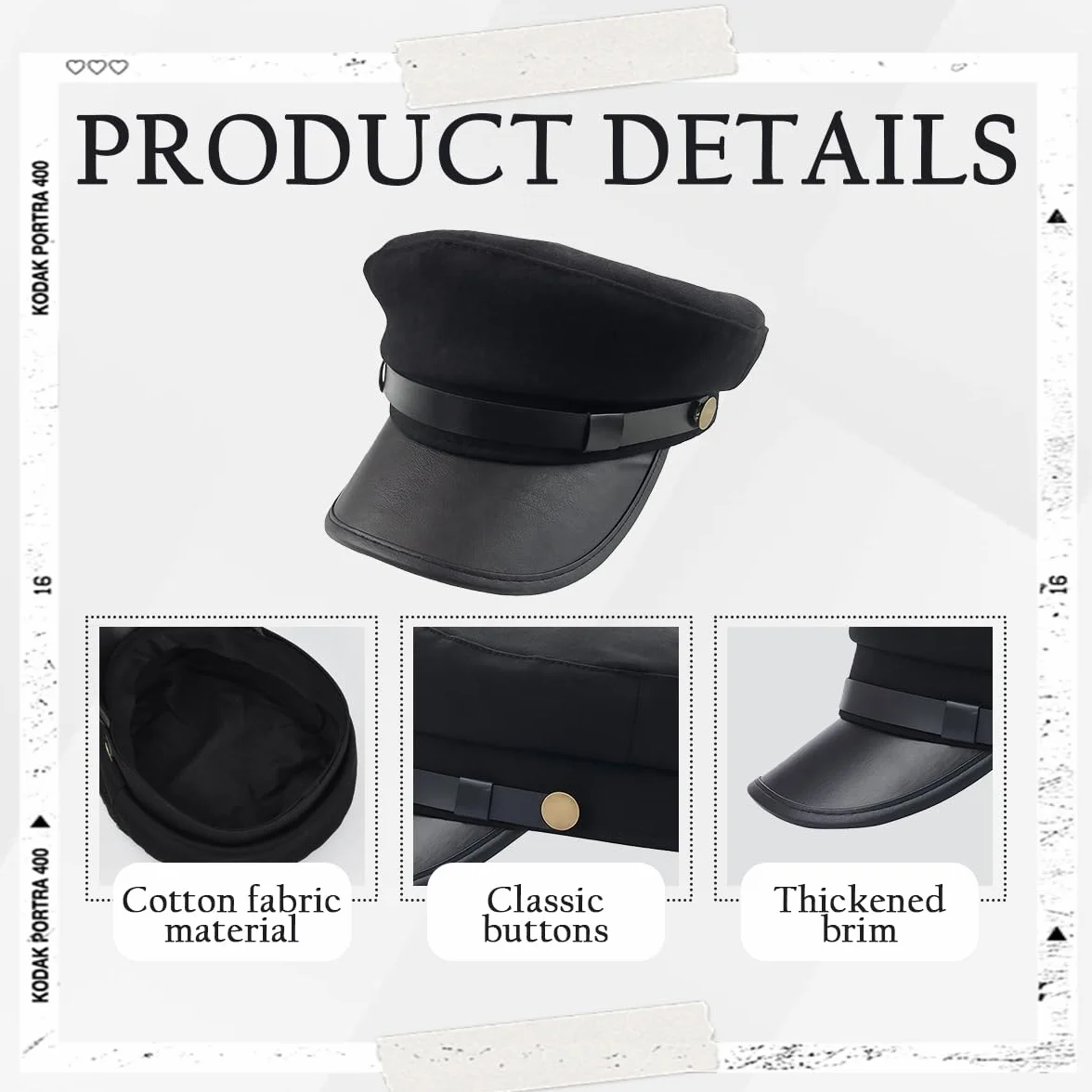 VASANA Nero Classico Vintage Newsboy Cap Peaked Beret Chauffeur Cappello Taxi Driver Costumi Capitano Sailor