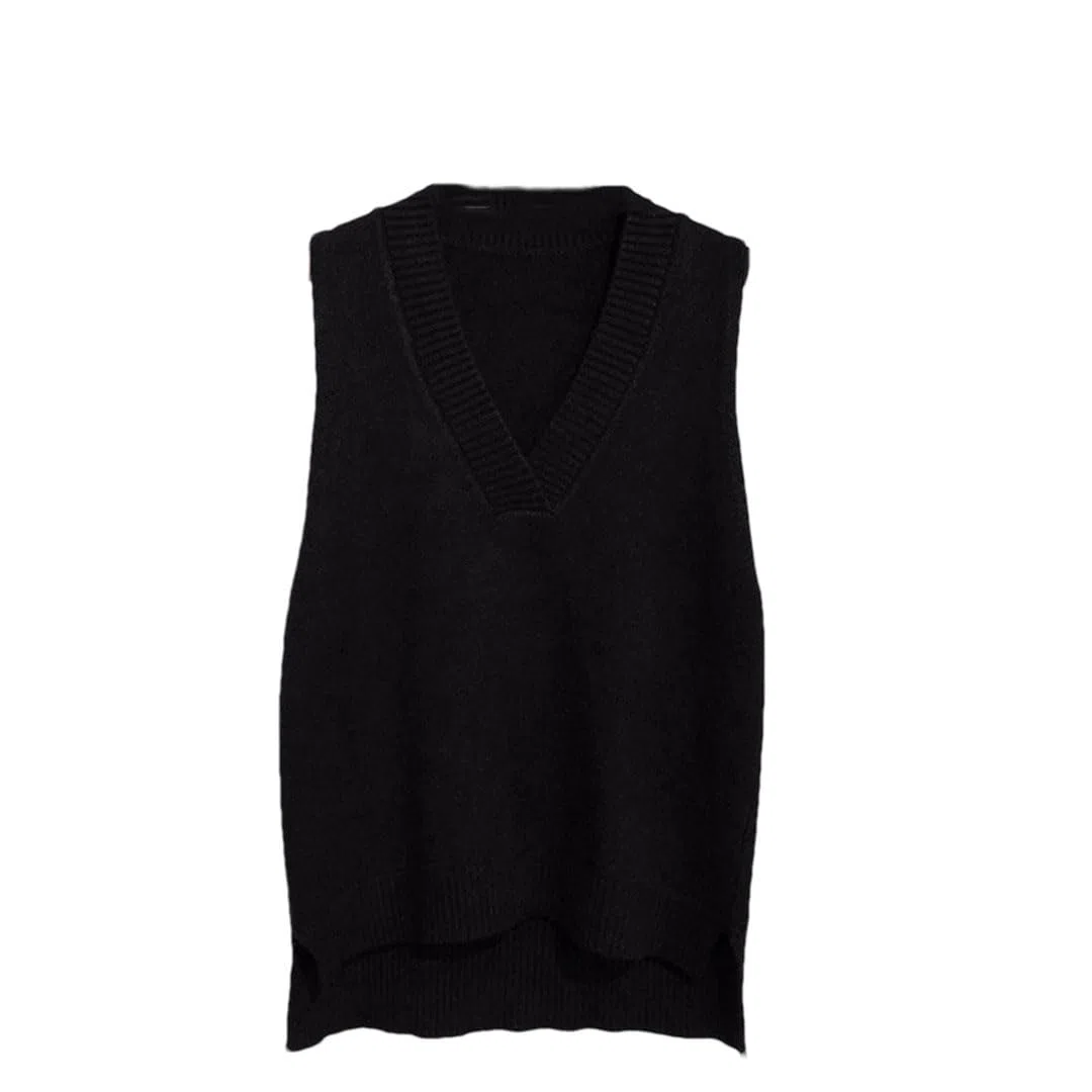 Maglione da donna semplice con scollo a V retrò gilet lavorato a maglia maglione sciolto senza maniche camicia di fondo pullover gilet casual