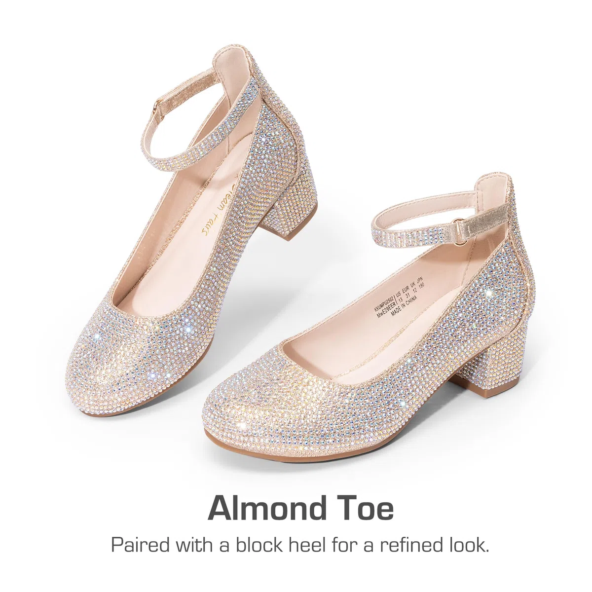 DREAM PAIRS Ballerine Bambina con Tacco Alto e Cinturino alla Caviglia, Scarpe Eleganti da Principessa per Feste e Matrimoni, per Bambine Grandi