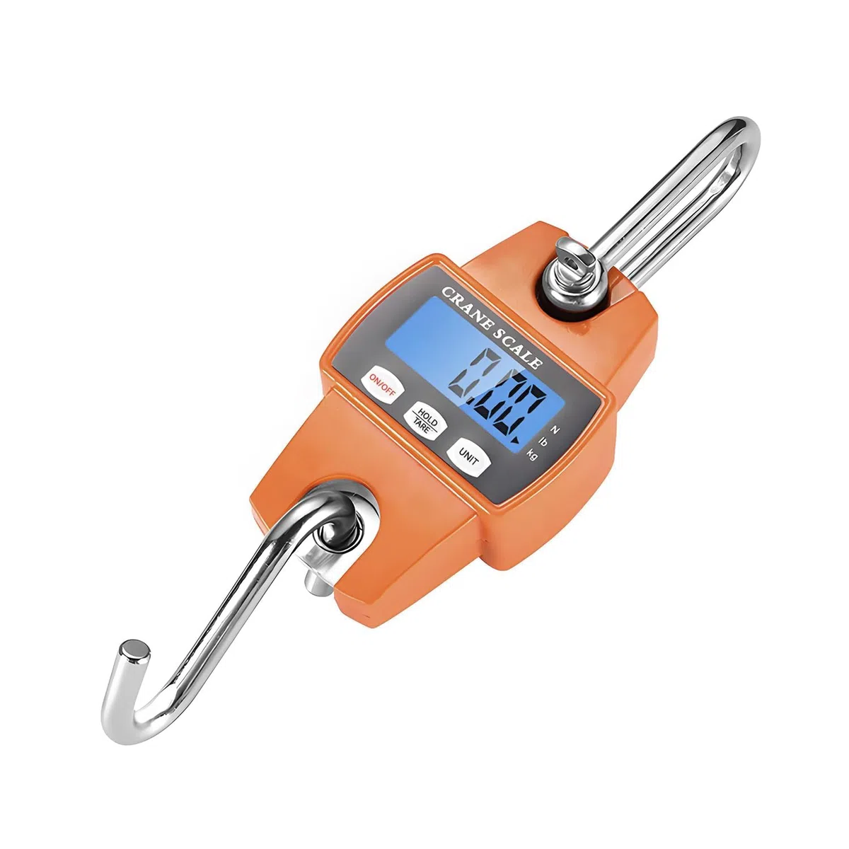 Qumox Bilancia Digitale a Gancio 300kg, Portatile con Custodia in Alluminio, Display Retroilluminato, Gancio a S, per Agricoltura, Caccia, Pesca, Viaggio, Esterno (Arancione)