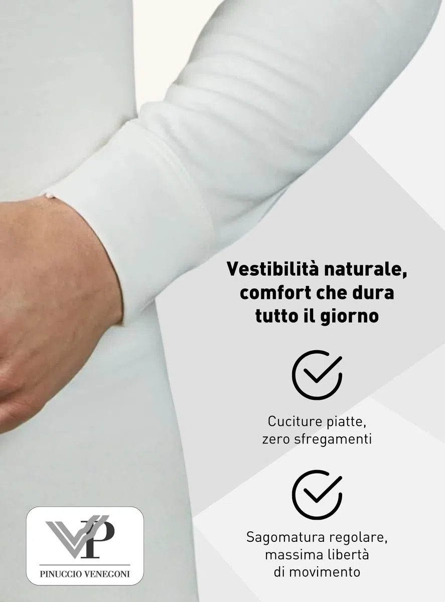 VP PINUCCIO VENEGONI Set 2 Magliette Uomo Lana e Cotone 100% Manica Lunga Termica Bianca