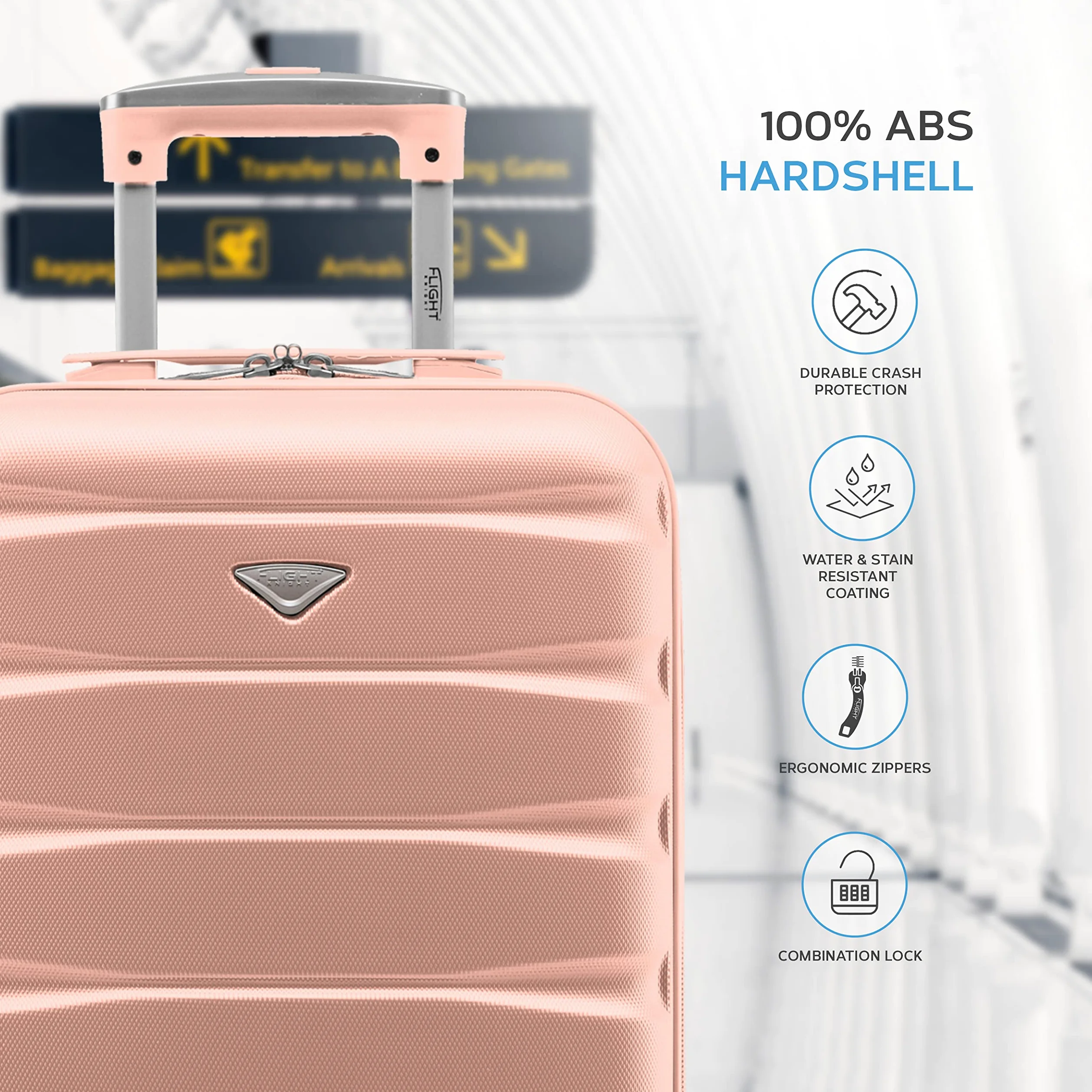 Flight Knight ABS Trolley Bagaglio A Mano 55x35x20cm Compatibile Con Alitalia, easyJet, RyanAir, KLM E Tanti Altri! Valigia Leggera Bagaglio A Mano 4 Rotelle.