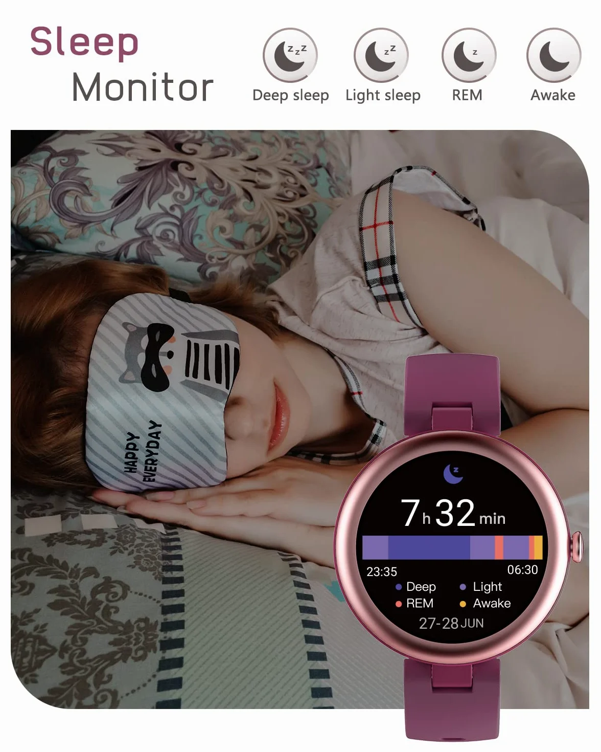 LYNN Smartwatch Donna Orologio Fitness Sportivo Smart Watch Tondo Quadrante Android iOS Activity Tracker Cardio SpO2 Impermeabile IP68 Sfondo Personalizzabile Ciclo Mestruale Timer Viola